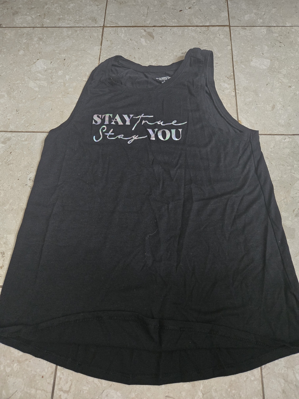 Old Navy Black Tank Top with Iridescent 'Stay True Stay You' Print